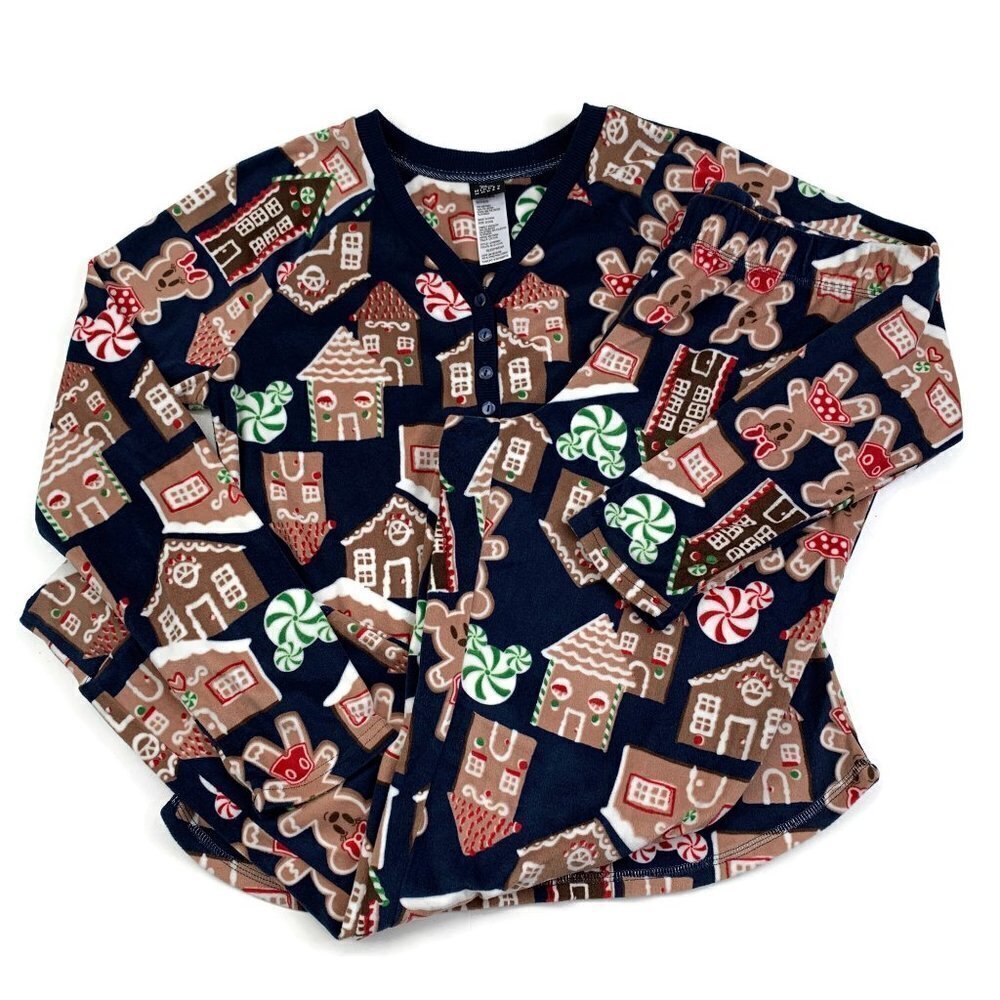 Disney Mickey & Minne Mouse Gingerbread Super Soft Fleece Pajama Set Women's S